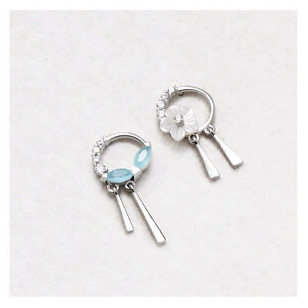 Sterling Silver Asymmetrical Pearl Flower Earrings